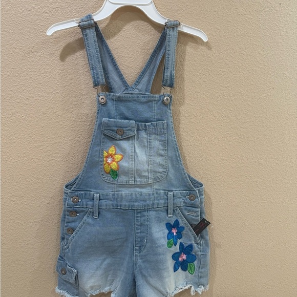 Pants - Denim Overalls with Floral Embroidery-Women's small